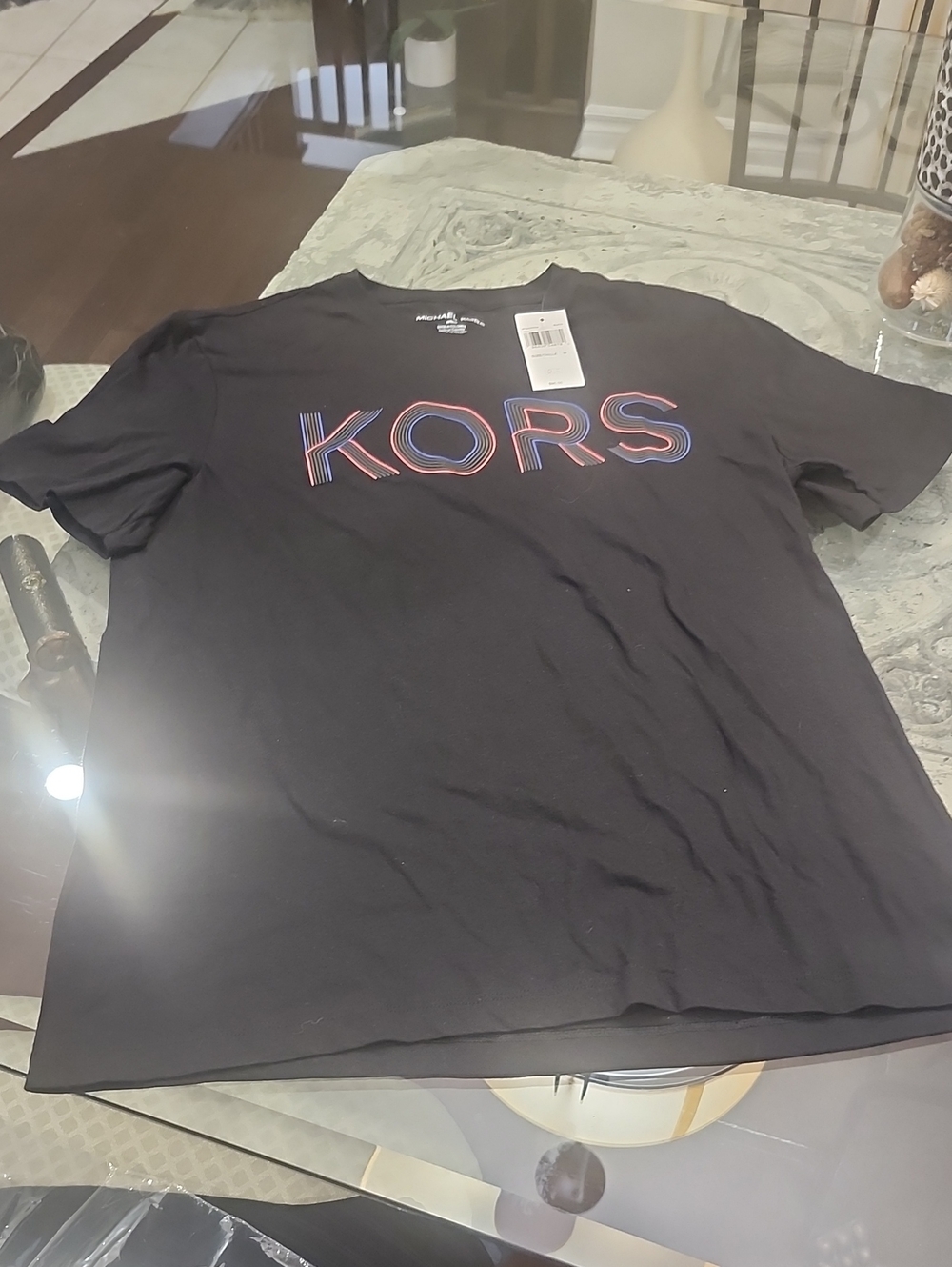 Michael Kors Mens Cotton Logo Black Crewneck Tee Shirt New